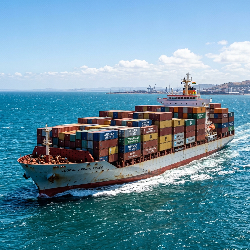 Cargo ship loaded with containers representing global export.