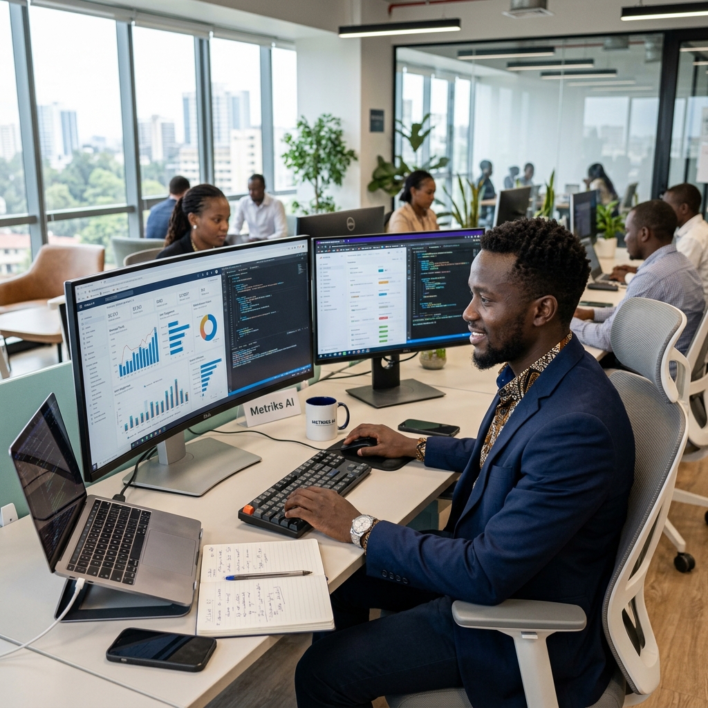 African tech entrepreneur working.